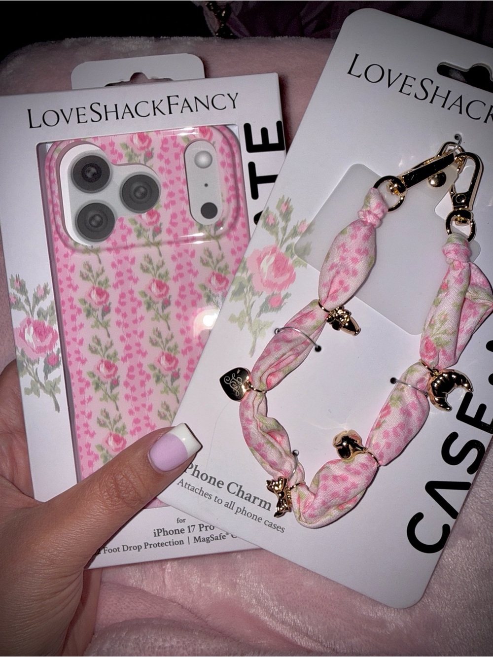 LoveShackFancy x Casemate Pink Floral iPhone Case and Matching Charm